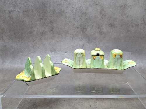 Rubian Art 'Primula' Art Deco toast rack and condiment set