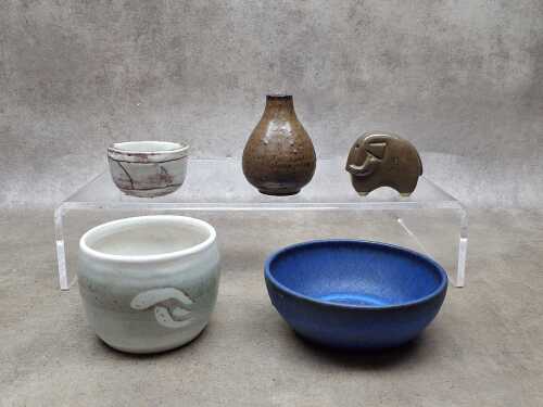 Five pieces of studio pottery