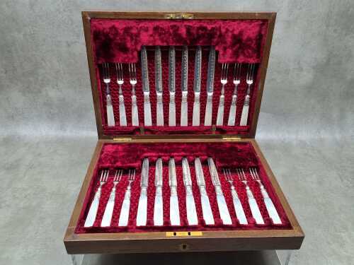Antique silver plated fruit cutlery set for 12