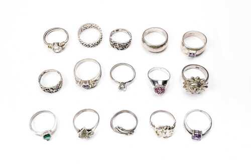 Fifteen rings in sterling silver