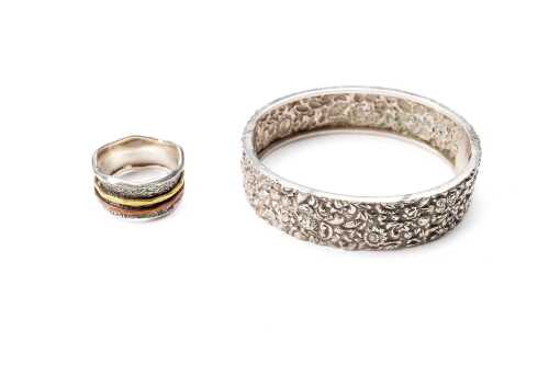 A bangle and ring in sterling silver