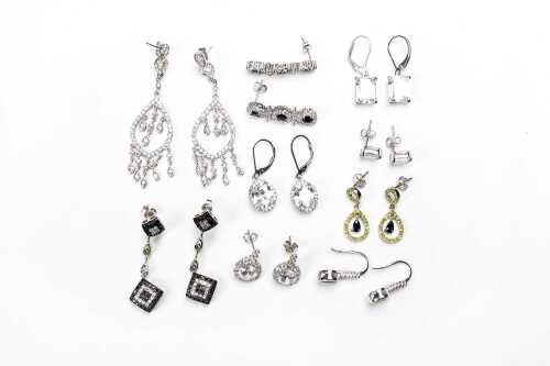 A collection of earrings in sterling silver
