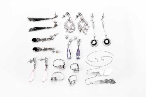 A collection of earrings in sterling silver