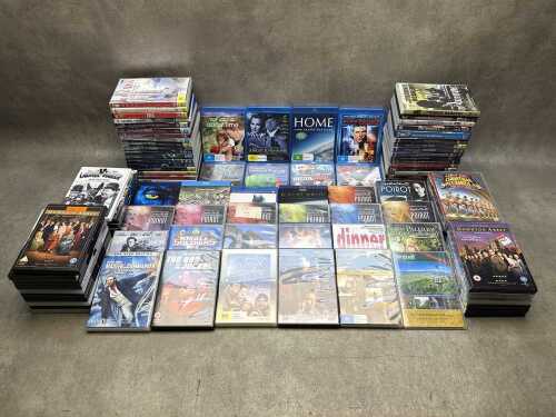 Assorted DVDs and blu-rays, mostly British TV and movies