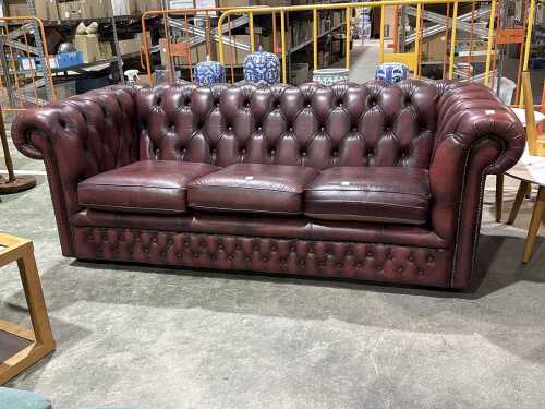 Chesterfield leather three-seat sofa