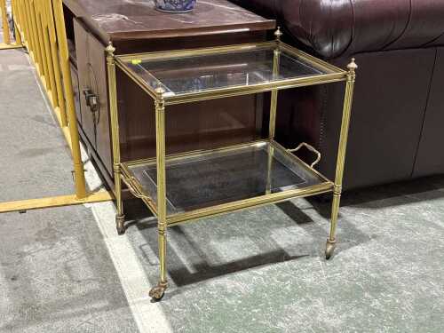 Two-tier chrome and glass bar cart