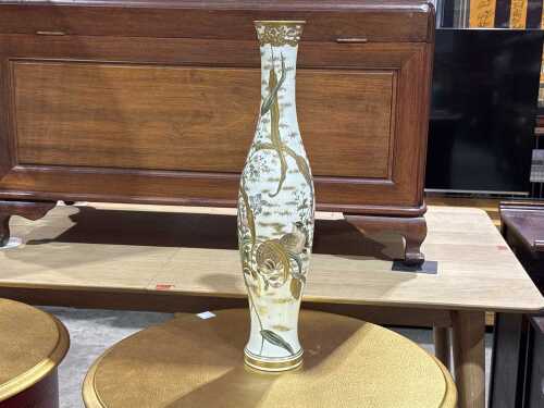 Japanese Satsuma ceramic vase with hand painted floral and bird designs