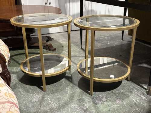 Pair of chrome and glass two-tier side tables