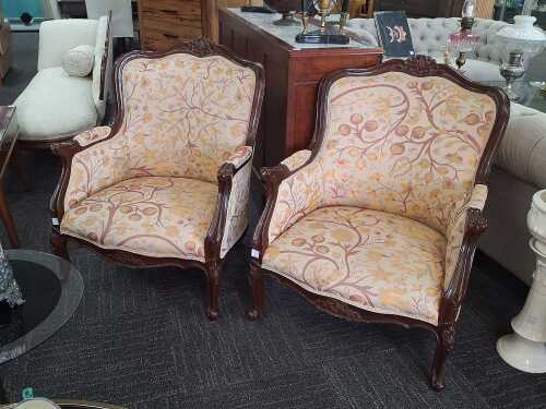 Pair of French-style tub armchairs