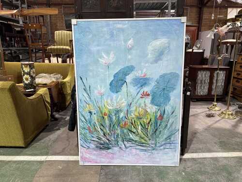 Artist unknown, acrylic painting on canvas of lotus flower