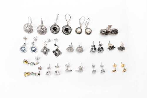 A collection of earrings in sterling silver