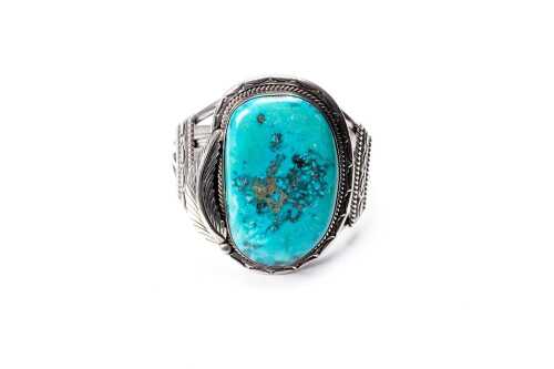 A vintage E. Harvey Navajo turquoise bangle in sterling silver