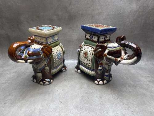 Two Oriental ceramic elephant figural stands