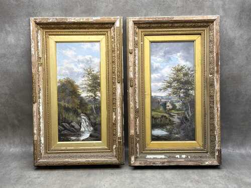 Pair of antique English landscape paintings