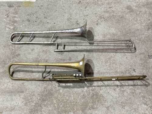 Two ornamental vintage trombones