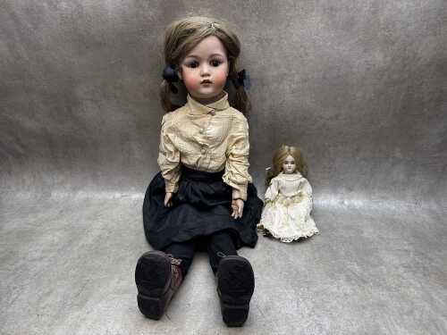 Two antique European bisque porcelain headed dolls