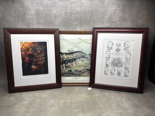 Three framed miliatary prints on paper