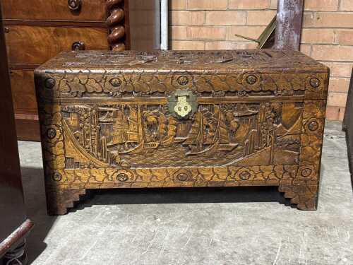 Ornate Chinese camphor chest