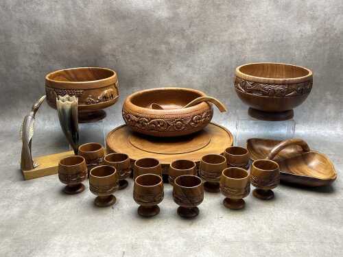 Mid century hand-carved timber servingware