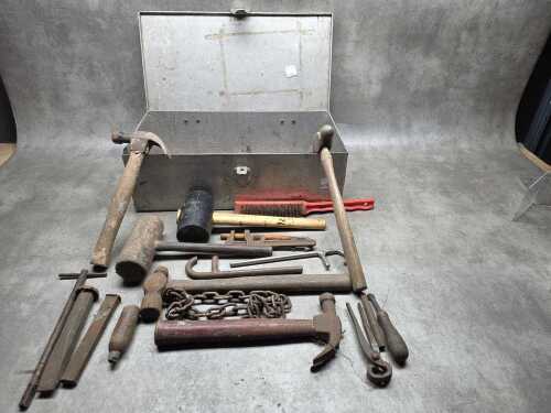 Metal toolbox with assorted tools