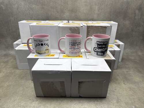 24 white ceramic assorted novelty mugs