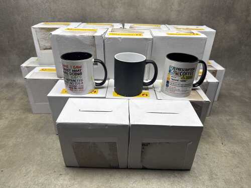 24 white ceramic assorted novelty mugs