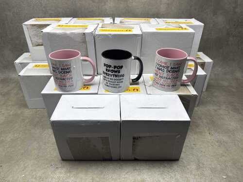 24 white ceramic assorted novelty mugs