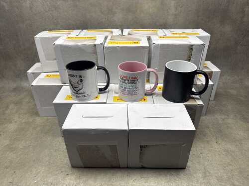 24 white ceramic assorted novelty mugs
