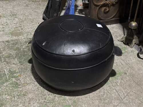 Vintage black vinyl round ottoman