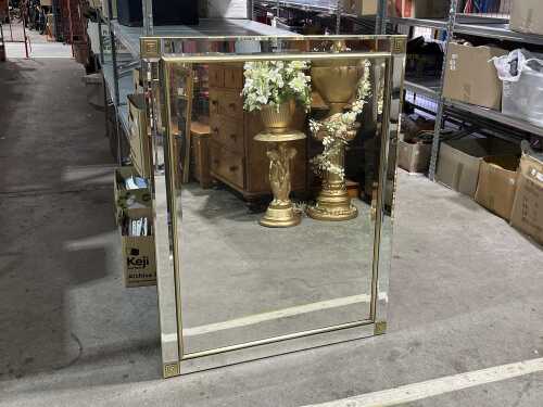 Rectangular bevelled-edge glass wall mirror with gilded corner details