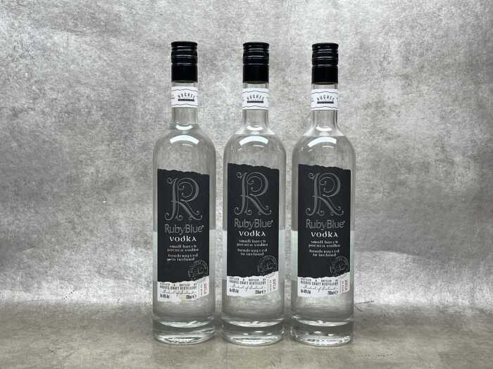 RubyBlue vodka, three bottles