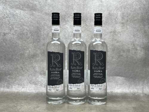 RubyBlue vodka, three bottles