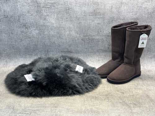 Pure Aussie Ugg boots & two Fibre wool chair cushions