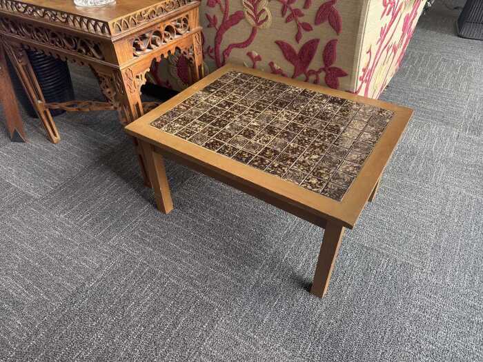 Mid-century timber coffee table with tiled top