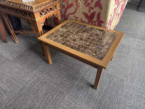 Mid-century timber coffee table with tiled top