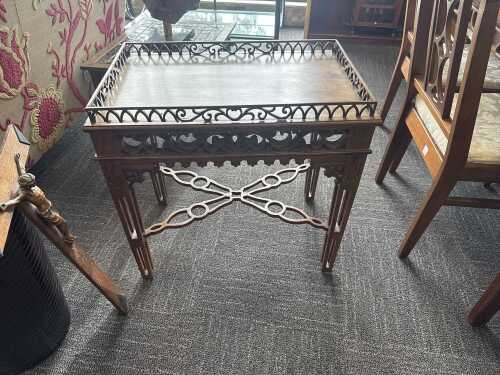 Fretted timber side table
