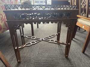 Fretted timber side table - 3