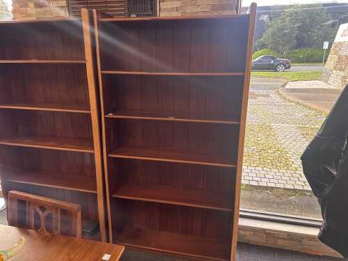 A contemporary live edge hardwood bookcase (right)