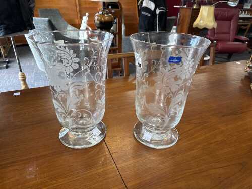 Pair of Villeroy & Boch hurricane glass vases