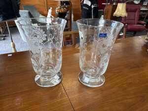 Pair of Villeroy & Boch hurricane glass vases