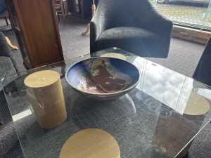 Studio pottery centerpiece bowl in brown and blue tones - 3