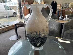 Valletta twin-handled brown, blue and cream glass vase - 2