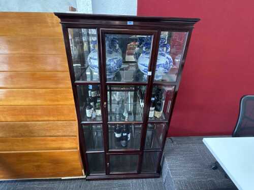 Rosewood timber display cabinet with glass doors (excluding items in cabinet)