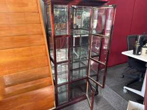 Rosewood timber display cabinet with glass doors (excluding items in cabinet) - 2