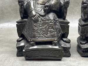 Pair of bronzed resin Chinese seated Emperor and Empress figures - 3