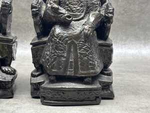 Pair of bronzed resin Chinese seated Emperor and Empress figures - 5