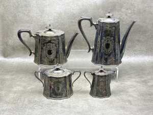 Late Victorian Walker and Hall four-piece silver-plated tea and coffee service