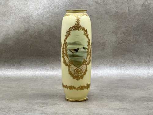 Joseph Hancock (w. 1890-1945) for 'Royal Doulton' porcelain vase with hand-painted bird design