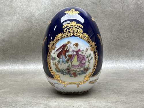 Vintage Limoges porcelain cobalt hand-painted egg