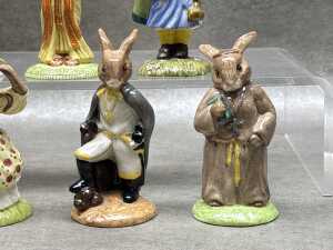 Six Royal Doulton porcelain Bunnykins and one Royal Doulton figure. - 4